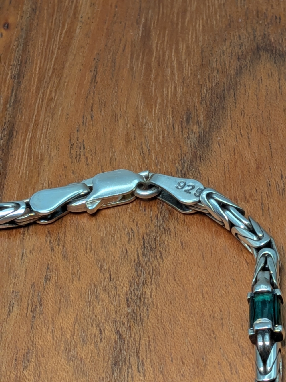 Men's Silver Chain Necklace with Dark Green Accents - Picture 3 of 6
